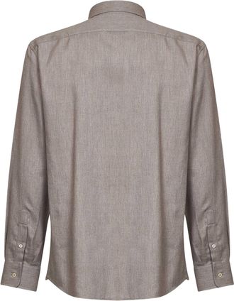 Brunello Cucinelli Mens Long-Sleeved Cotton-Lyocell Shirt Mud