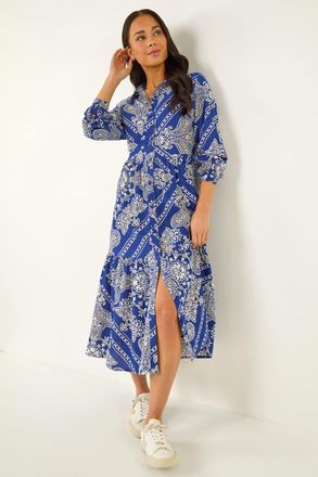 Roman Print Tiered Shirt Midi Dress