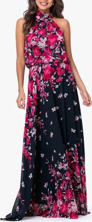 Betsy & Adam Sleeveless Blouson Chiffon Gown in Navy/fushia at Nordstrom, Size 4