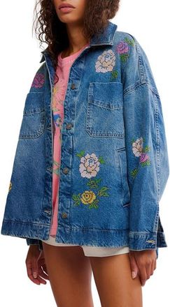 Free People Madison Embroidered Denim City Jacket in Cowboy Romance at Nordstrom, Size X-Small