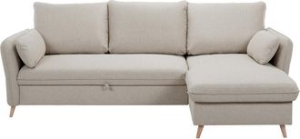 Miliboo Miliboo - Sof&aacute; Cama Con Chaise Longue 3-4 Plazas Con Canap&eacute; De Tela Beige Y Madera Clara Driss