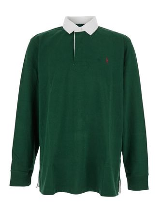 Polo Ralph Lauren Rugby Green Polo Shirt With Contrasting Collar And Pony Detail On The Front In Cotton Man