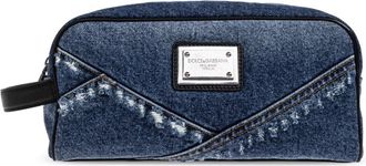 Dolce & Gabbana Cosmetic Bag with Logo - Heren - Toilettassen - Blauw - ONE Size - Katoen - Tassen