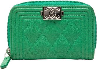 Chanel Boy Chanel Green Grained Calfskin Coin Purse/Coin Case (Pre-Owned)