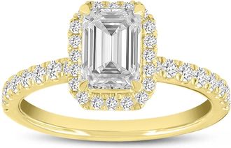 LuvMyJewelry Arpine 14K Yellow Gold Emerald Cut Lab Grown Diamond Halo Engagement Ring - 2.08 Ct