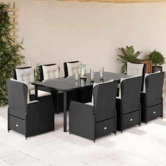 vidaXL Set De Comedor De Jard&iacute;n 9 Pzas Y Cojines Rat&aacute;n Sint&eacute;tico Negro Vidaxl