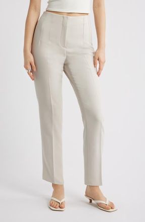 Open Edit Icon High Waist Ankle Cigarette Pants in Beige Pumice at Nordstrom, Size 00