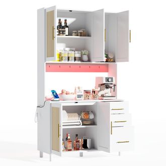 STILVORA Aparador De Cocina Con 3 Cajones, 3 Puertas, 2 Estantes Ajustables, Led, Enchufes Y Usb Para Cocina En Mdf Blanco