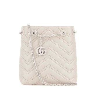 Gucci Ivory Leather Micro GG Marmont Bucket Bag
