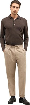 Boglioli Broeken, Heren, Beige, L, Wol, Flanellen Pantalon met Dubbele Plooi