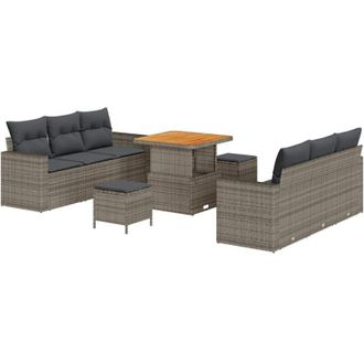 vidaXL Conjunto De Sof&aacute; De Jard&iacute;n Con Coj&iacute;n Manual 9 Pcs Gris Vidaxl