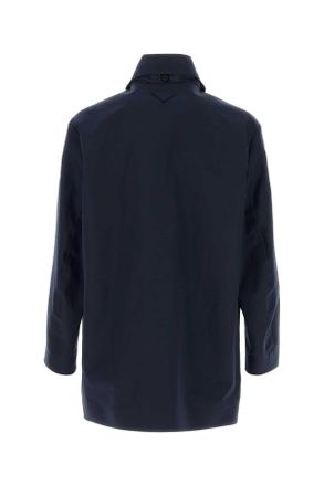 Prada Mens Navy Blue Poplin Overcoat Bleu Exterior: Cotton Cappotti