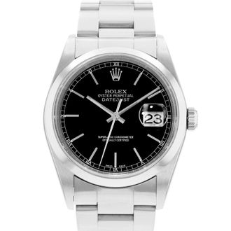 Rolex Pre-owned Rolex Datejust 36 Automatic Chronometer Black Dial Mens Watch 16200 BKSO