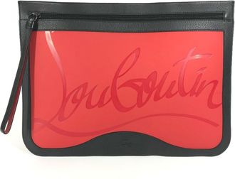 Christian Louboutin Black Red Color Rubber Leather Clutch Bag Pouch (Pre-Owned)
