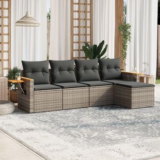 vidaXL Vidaxl - Juego De Sof&aacute;s Jard&iacute;n Con Cojines 5 Pzas Rat&aacute;n Sint&eacute;tico Gris