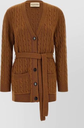 Valentino Garavani cashmere cable-knit belted v-neck cardigan