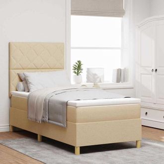 vidaXL Cama Tipo Box Spring Con Colch&oacute;n Crema 100 X 200 Cm Tela Vidaxl