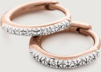 Monica Vinader Rose Gold Riva Diamond Mini Huggie Earrings Diamond