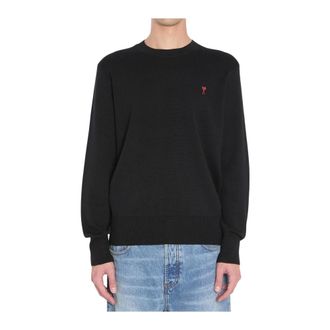 Ami Maglione Girocollo con Logo Ami de Coeur Rosso - - Knitwear - Uomo - Nero - L