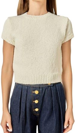 English Factory Rib Trim Short Sleeve Knit Top in White at Nordstrom, Size X-Small