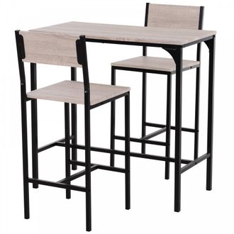 HOMCOM Metal Frame MDF Top Table & Bar Stool Set Black - Home Living | TJ Hughes