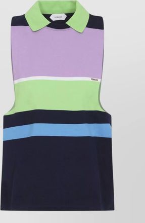Versace sleeveless heavy cotton striped polo top