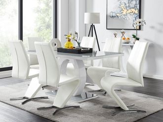 Furniturebox Giovani 6-Seater Grey Glass Dining Table & 6 Willow Faux Leather Dining Chairs in White