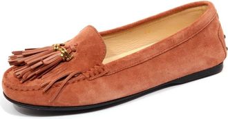 Tod's Donker Antiek Su&egrave;de Loafer met Franje - Dames - Loafers - Roze - 36 EU - Su&egrave;de - Schoenen