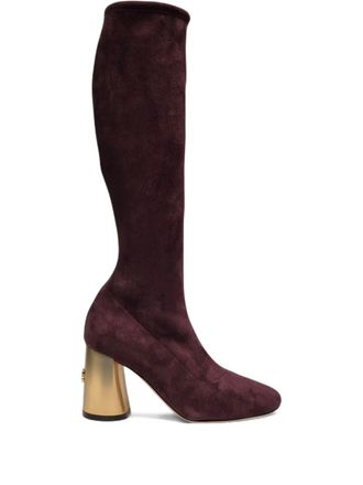 Casadei block-heel knee-high boots - women - Calf Suede/Calf Suede/Calf Leather - 37 1/2 - Purple
