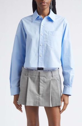 Alexander Wang Logo Crop Cotton Button-Up Shirt in Oxford Blue at Nordstrom, Size X-Large