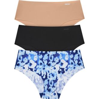 DKNY Litewear Cut Anywhere Assorted 3-Pack Hipster Briefs in Black/glow/Ink Bloom at Nordstrom, Size Small