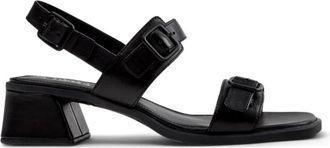 Camper Zwarte Kora Lage Hak Sandaal - Dames - Sandalen met hakken - Zwart - 41 EU - Leer - Schoenen