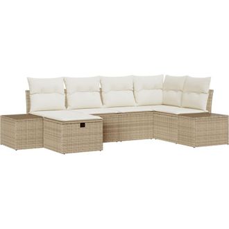 vidaXL Garden Sofa Set with Cushion 6 pcs Beige Poly rattan Vidaxl