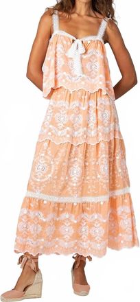 Miguelina Loreline Floating Flower Voile Embroidery Midi Skirt In Apricot