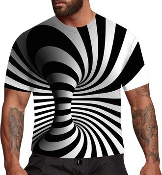 Generic Mens T Shirt Funny 3D Geometry Optical Illusions Vortex Printed Sports T-Shirt Casual Round Neck Running Gym Short Sleeve, Black, L