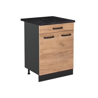 Vicco Mueble Bajo De Cocina R-line, Roble Dorado/antracita, 60 Cm Con Caj&oacute;n Encimera Antracita, Vicco
