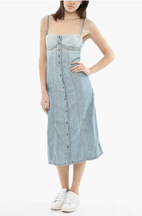 Diesel Long Dress DE-DRESSY Denim With Half Zip And Snap Buttons size Xs