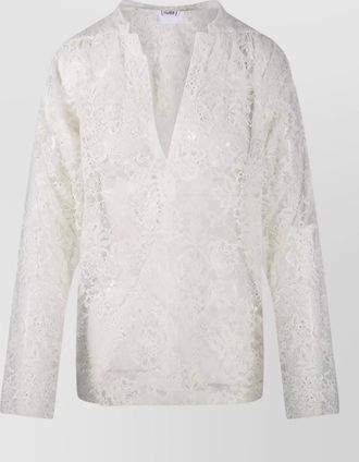 Nude lace long sleeve blouse