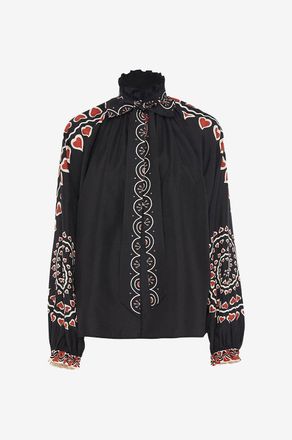 La DoubleJ Seidencrepe-Bluse Cerere Gattopardo Plac&eacute;e