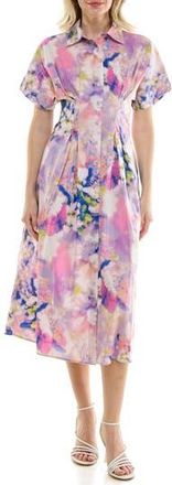 Nicole Miller Pintuck Waist Midi Shirtdress in Dreamscape at Nordstrom Rack, Size 14