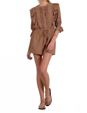 Elan Ruffle Front Romper In Caramel
