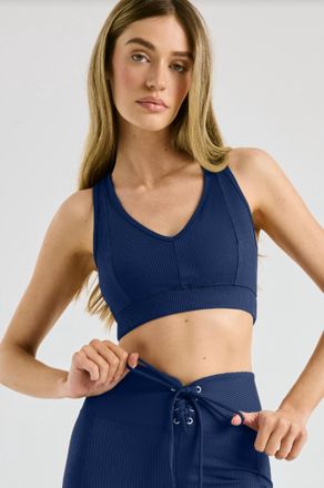 YEAR OF OURS Ribbed V Sports Bra In Navy