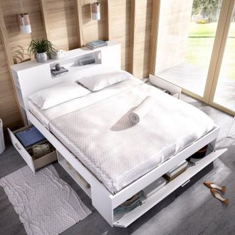 Dmora Cama Doble Murlo, Con Contenedor, Tama&ntilde;o Del Colch&oacute;n 160x200 Cm, 2, Blanco