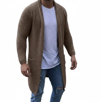 Generic Mens Cardigans - Mens Long Sleeve Knitted Cardigan Sweater Soft Comfortable Casual Button Up Outerwear for Big and Tall Gentlemen Khaki