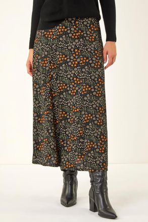 Roman Ditsy Floral Print Stretch Midi Skirt