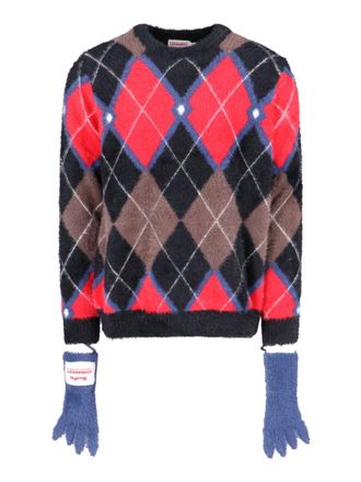 Charles Jeffrey Loverboy Fluffy Gloves Sweater In Multicolor Nylon Diamond Pattern