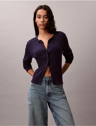 Calvin Klein Jeans Calvin Klein Womens Cable Knit Cardigan - Dark Purple - XL