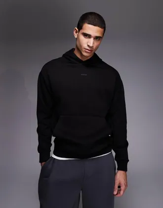 HUGO BOSS HUGO Red - Daneony - Felpa con cappuccio comoda nera con logo sul petto-Nero