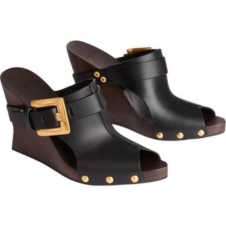 Balmain Anthem Wedge smooth leather mules in Black at Nordstrom, Size 40