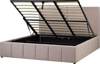 Beliani Letto ottomano EU Super King Size Rivestimento in tessuto poliestere con testata Tortora 180 x 200 cm Castelnavet